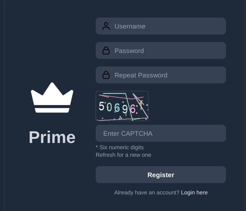 Prime Market registration page where the journey begins